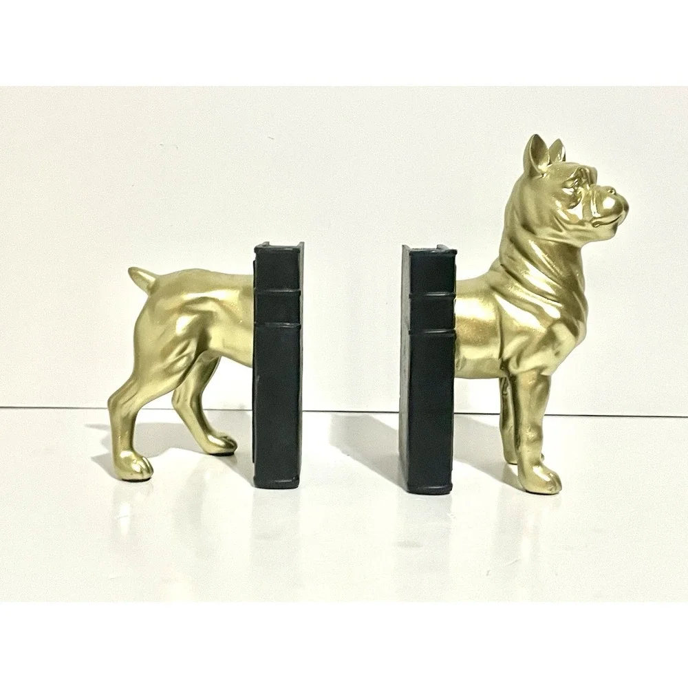 Gold Bulldog Resin Bookends Black Book Base